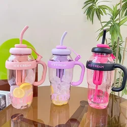 1200ml Sport Water Bottle With Tea Infuser Straw Cover Handle Cute Plastic Ice Coffee Milk Tea Juice Gym Travel Drink Bottle Jug