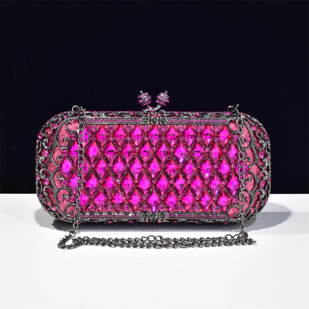 Nuovo arrivo borse da sera in cristallo color fucsia borsa da sera da donna con strass pochette di lusso borsa da banchetto festa di nozze della