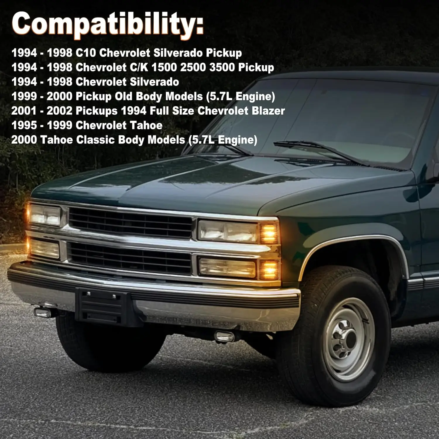 POVTOR LED Side Marker Lights Side Corner Lights for 1994-1998 Chevy C/K 1500 2500 3500 Suburban Silverado Tahoe Yukon