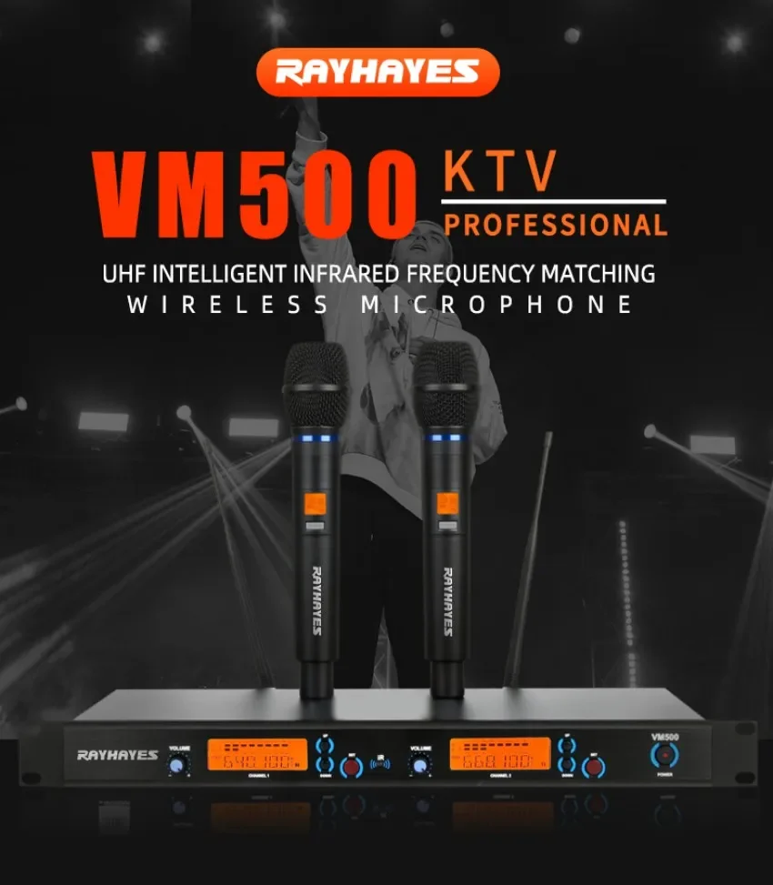 RAYHAYES VM500 UHF Professional Wireless Microphone System Adjustable Frequency Dynamic Handheld Mic for Conference Home Karaoke