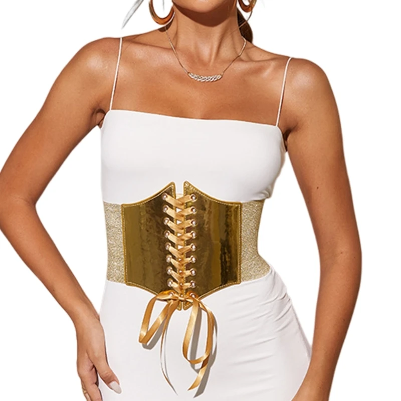 

Elastic Belt for Dress y2k Corset Underbust Wide Dress Belt Gold Corset Belt Big Gold Belt For Women Waist Cinchs Belt