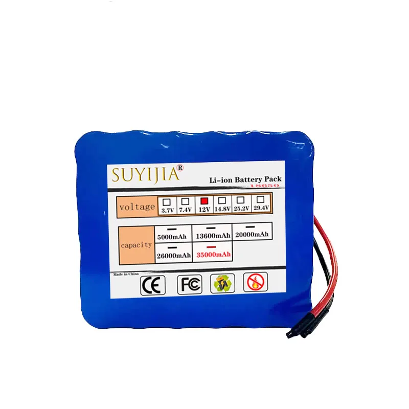 충전식 배터리 12V 35000mAh 18650 리튬 배터리 DC 용량 12.6V 35Ah CCTV 카메라 모니터용 충전기 포함