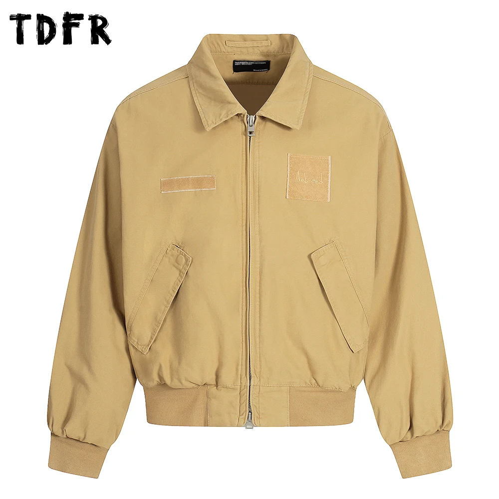 

Patch Embroidery Cargo Jacket Mens Pocket Autumn Solid Color Safari Style Lapel Long Sleeve Outerwear Man