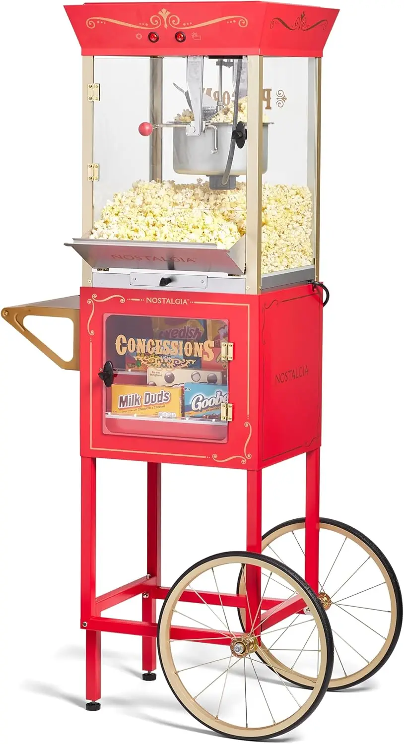 Popcorn Maker Professional Cart, 10 Oz Kettle Makes Up to 40 Cups, Vintage Movie Theater Popcorn Machine with Interior