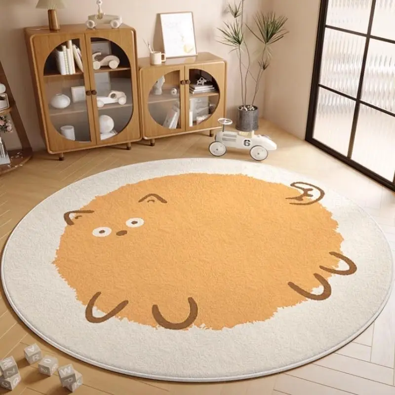 

Cute Orange Cat Face Round Rug Soft Plush for Toddler Playmat or Nursery Floor