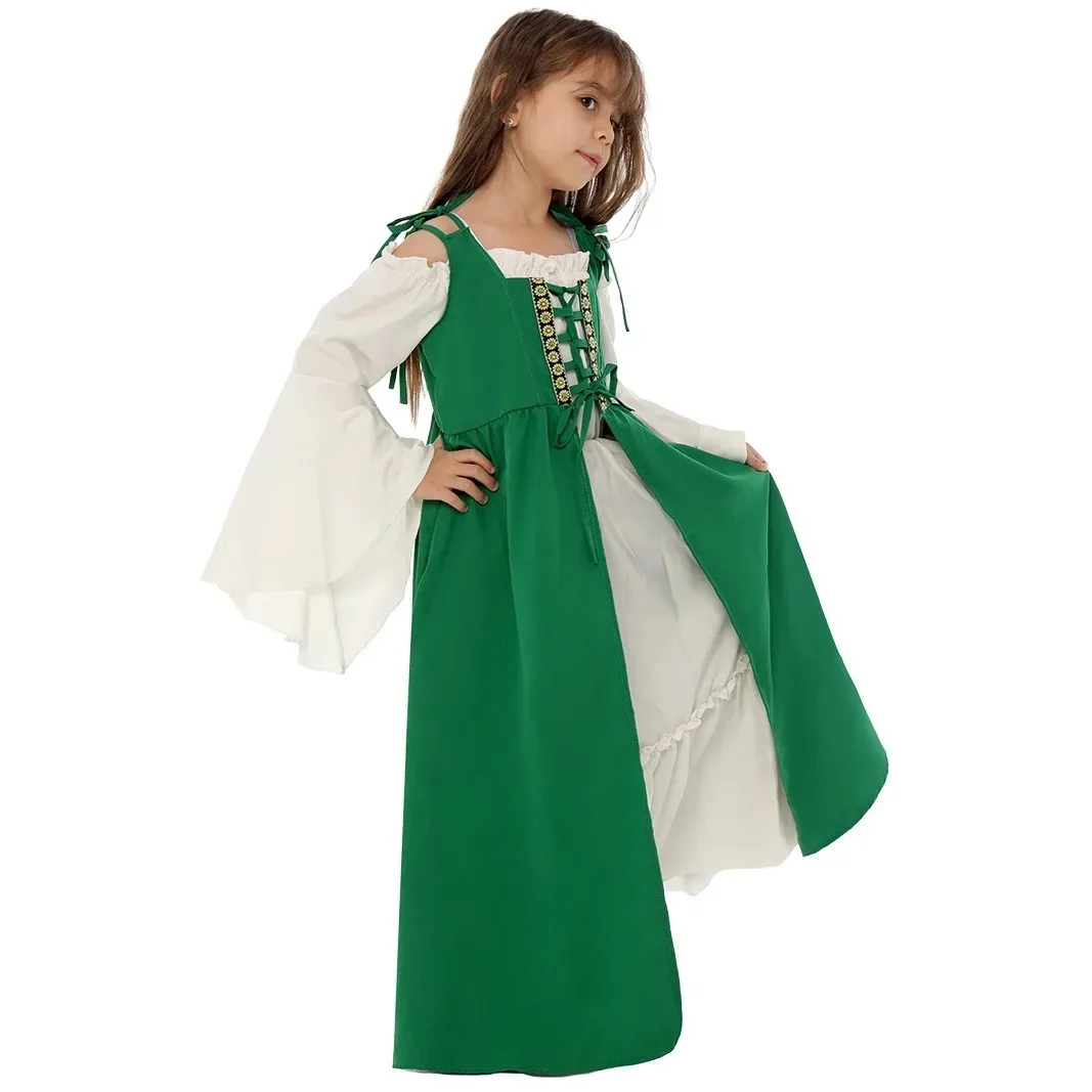 Girls Medieval Vintage Renaissance Princess Victorian Costume Flare Sleeve Court Princess Dress for Kids Halloween Carnival