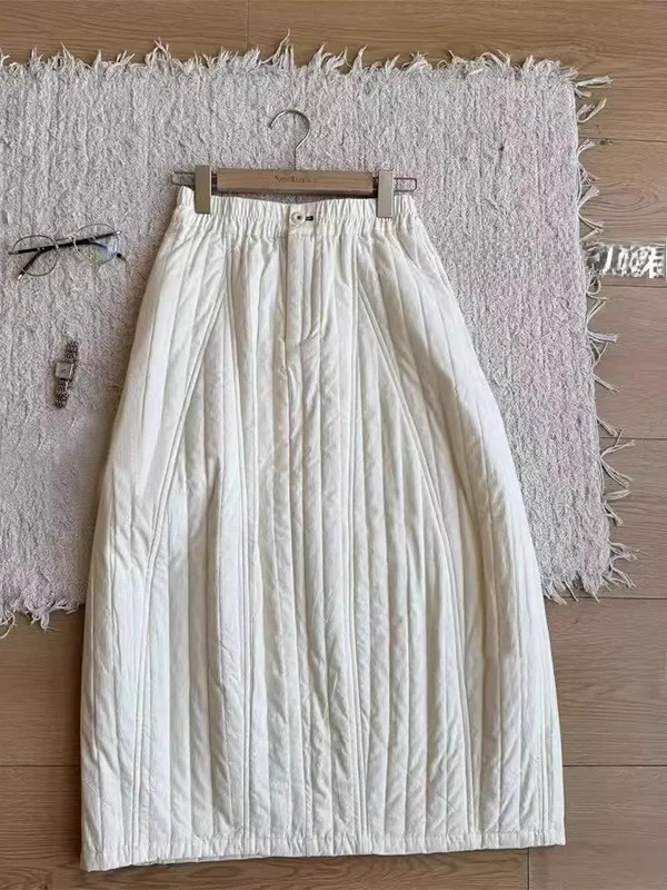 

High-End Japanese Sle Women's Artistic Vintage Loose Thiened Cotton Midi Skirt Color f-length A-line Skirt