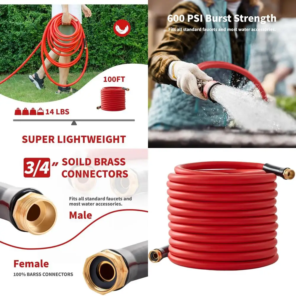 

100ft 5/8 Dual-Temperature Water Hose, -50°F to 190°F, 600Psi, Lightweight & Flexible for Outdoor Use