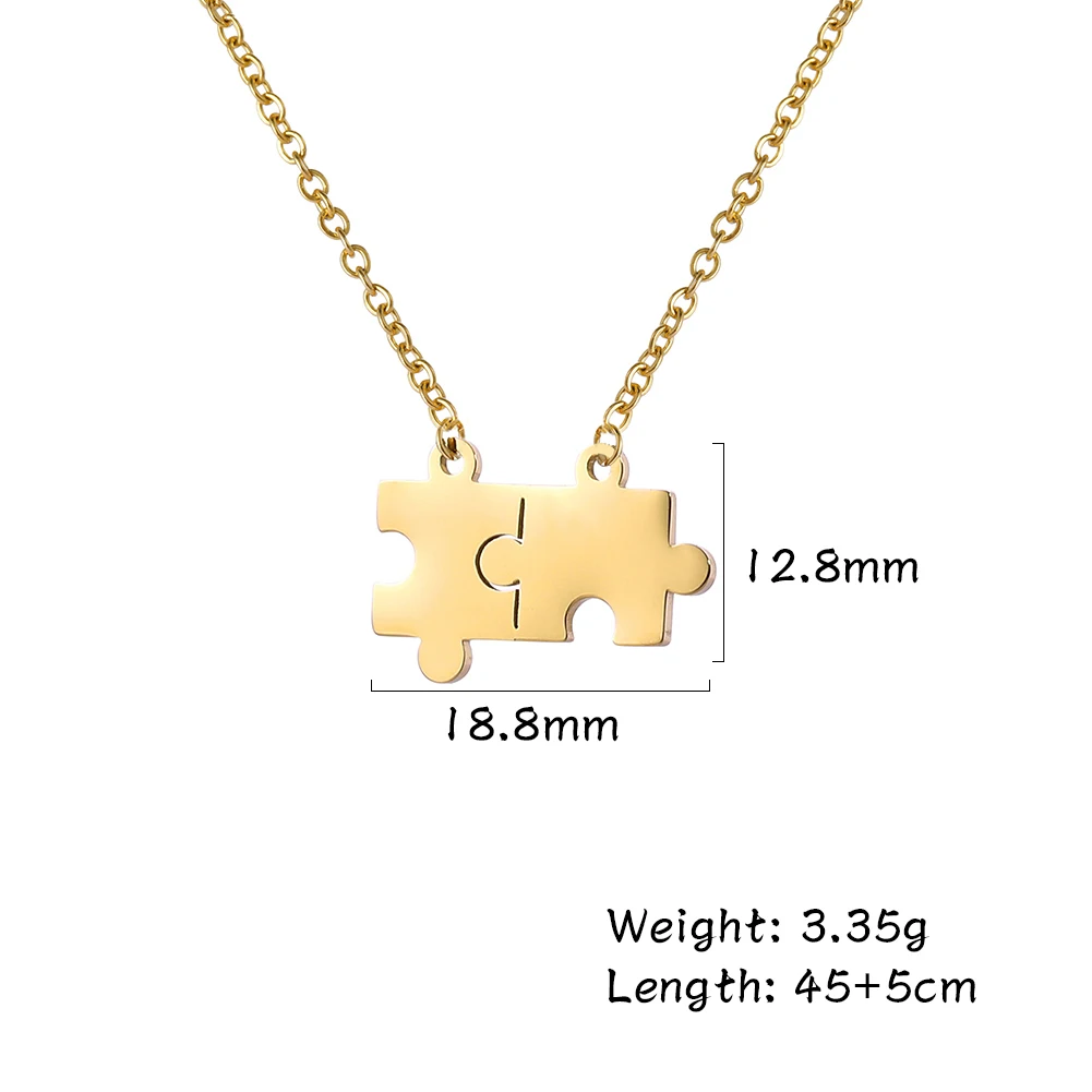 Teamer Stainless Steel Necklace For Women Lovers Gold Color 2024 Fashion Puzzle Pendant Necklaces Jewelry Couple Birthday Gifts