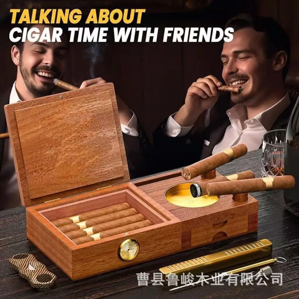 Japanische Zigarrenbox aus Holz, Zigarrenaufbewahrung mit Klappverschluss, feuchtigkeitsspendende Box, Zigarettenetui aus massivem Holz, Aschenbecher.