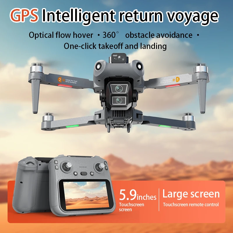 

Профессиональный бесщеточный GPS возврат 5,9 дюйма сенсорный экран WIFI FPV RC Дрон 8K для предотвращения препятствий безголовый пульт дистанционного управления Квадрокоптер