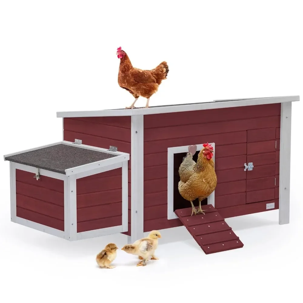 

Large Chicken Coop with Upgraded Perches, Weatherproof Hen House with Two Large Nesting Box,Poultry Cage,3-5 chicken, Red