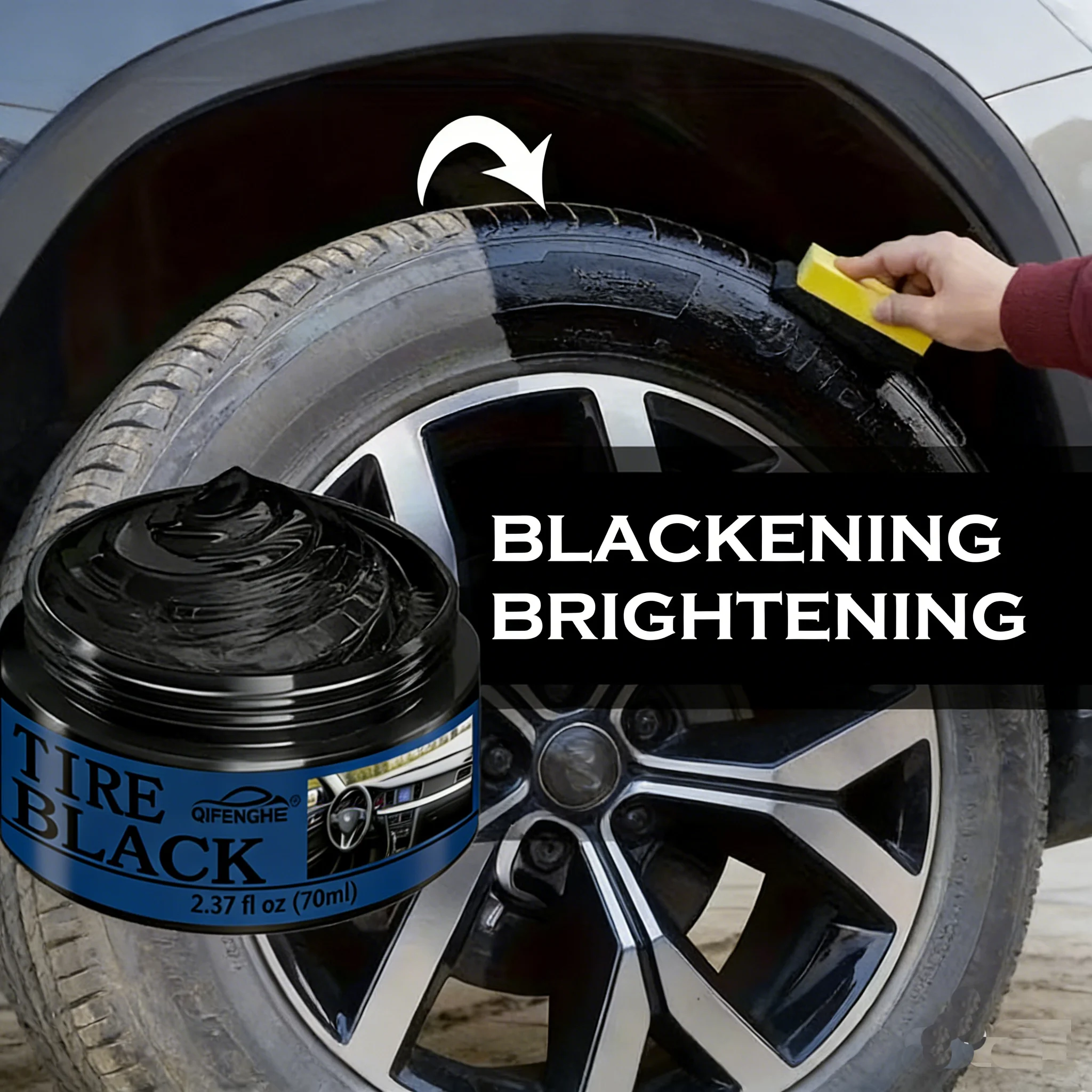 QIFENGHE 70ml Tire Black Cream - Restore Black Gloss, Prevent Cracks for Tires & Rubber Components