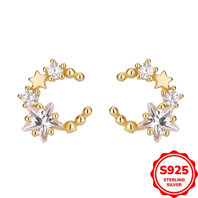 

Exquisite and Elegant Genuine S925 Silver Fairy Star Moon Lady Temperament Versatile Earrings