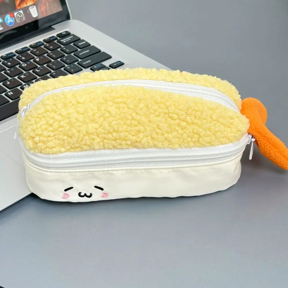 High Quality Pen Bag Fried Shrimp Shape Double Layers Pencil Case Large Capacity Pen Pouch Gift