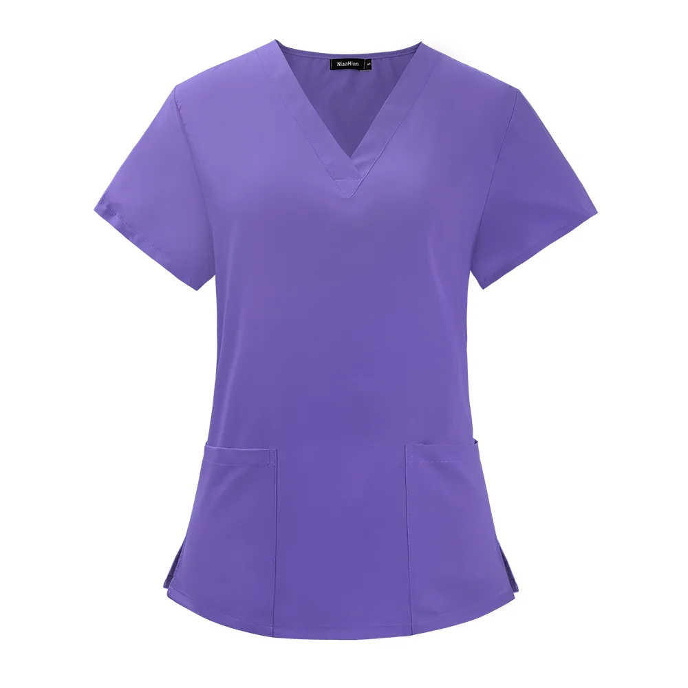 Unissex médico atacado enfermeira uniforme superior manga curta de alta qualidade cor sólida médico esfrega superior vneck médico workwear elástico