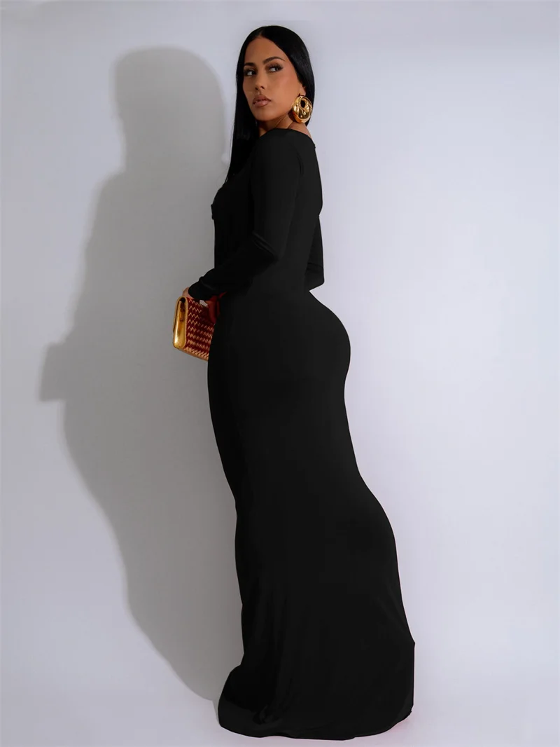 Elegante Geraffte Tiefen V-ausschnitt Langarm Bodycon Maxi Kleid Frauen Abend Nachtclub Party Promi Prom Meerjungfrau Lange Kleider Robe