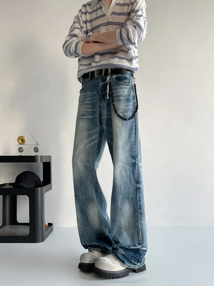 Waed Blue adient Pattern Pantalones vaqueros de pierna recta Faion juvenil Vaqueros casuales de verano Cintura media baja Cremallera Fly