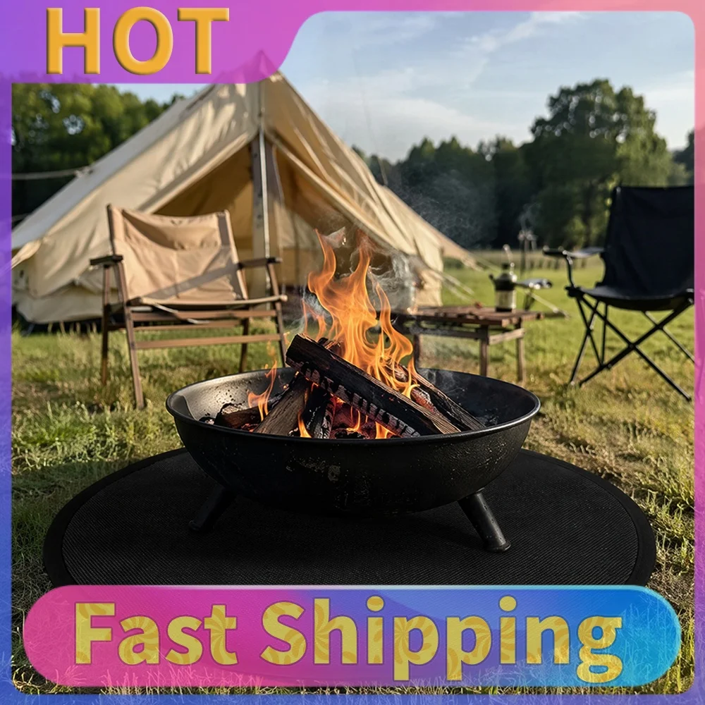 24 Inch Fire Pit Mat Heat Insulated Round Fireproof Mat BBQ Grill Mats for Outdoor Decks Patios Hearth Chiminea Protector