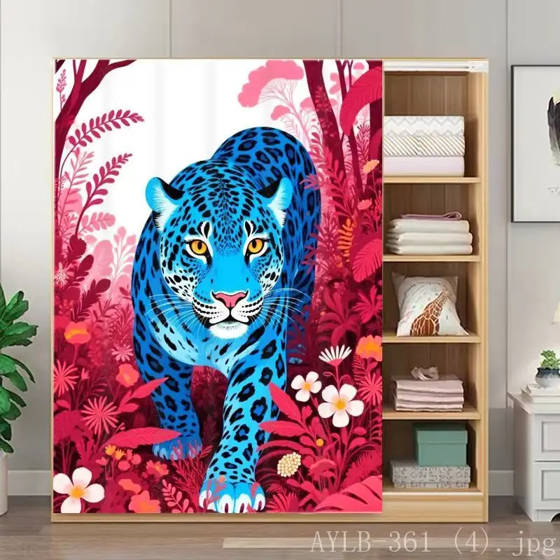 VIKAMA Tropical Wildlife Noren Curtain Leopard Floral Print Wardrobe Door Shield Divider Indoor Bedroom Partition Drape