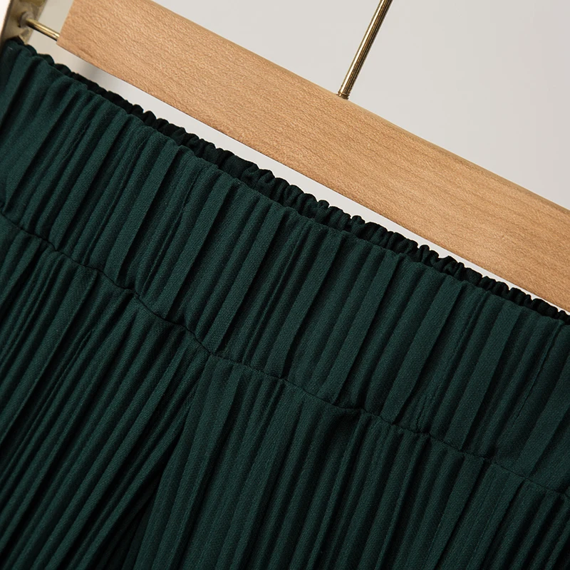 High Waist Pleated Chiffon  Color Straight Leg Loose Fit Long Pants Casual Trousers for Women Ele Draped Sle