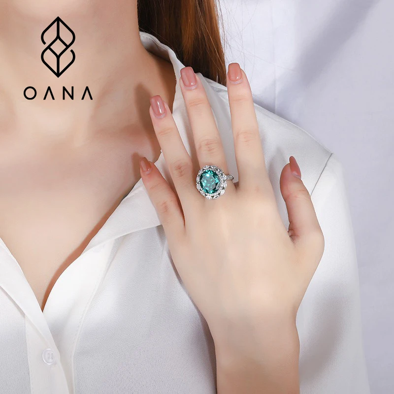 OANA Women's Ring S925 Whole Body Silver Imitation Color Treasure Tourmaline Paraiba Full Diamond Closed Jewelry Free Shipping