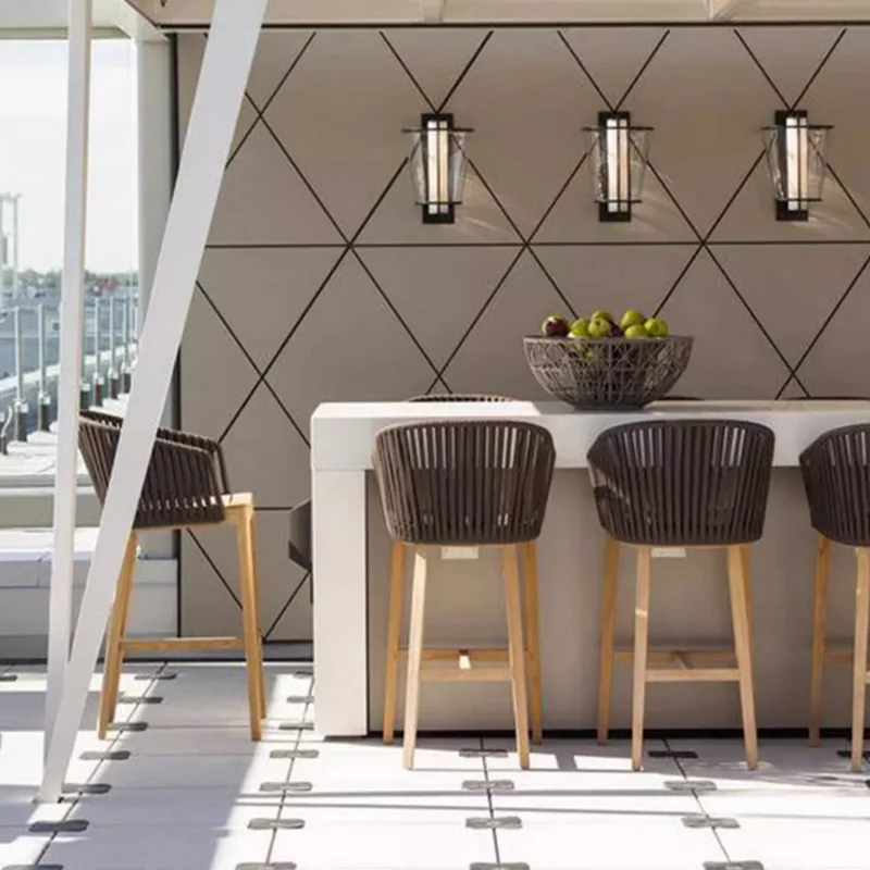 

High-end, outdoor, bar chair, rattan, simple, tall, villa, open-air bar, bed and breakfast, solid wood, bar stool, bar chair