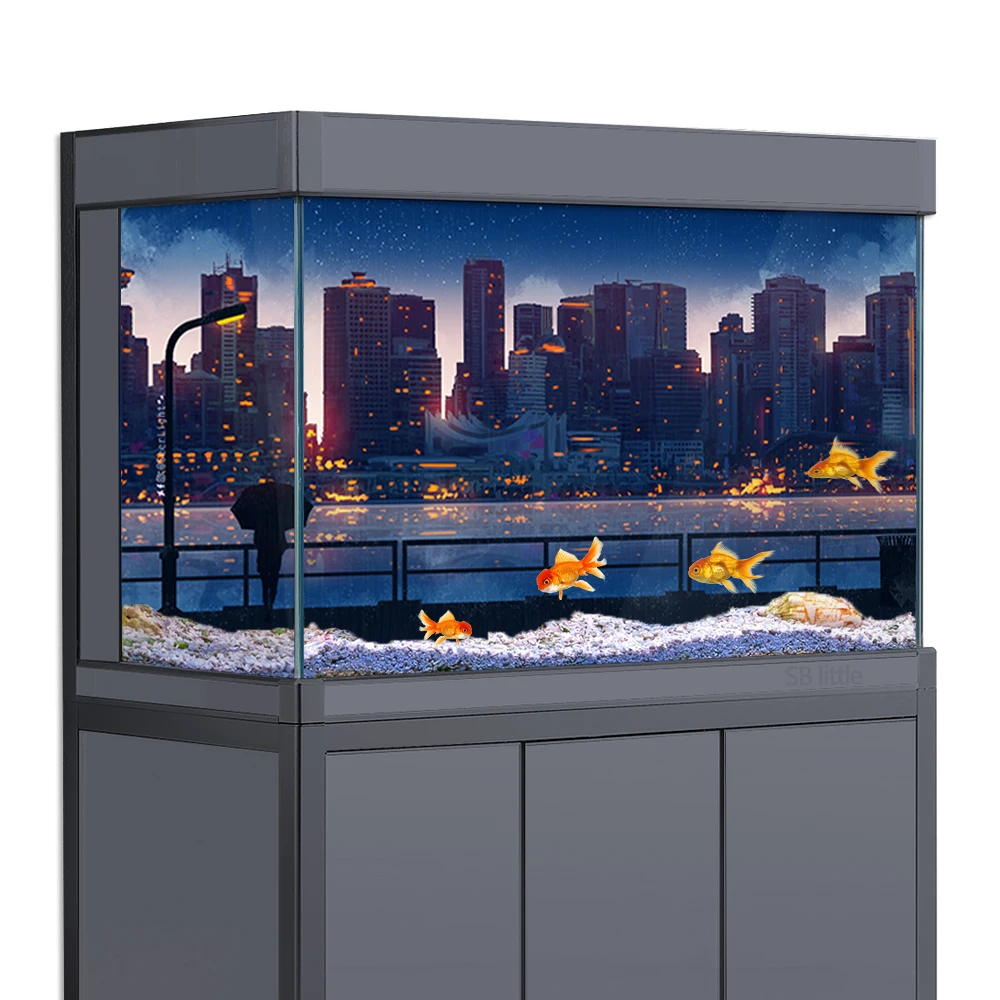 

Aquarium Background Sticker,NY City Anime Cyberpunk 3D HD Printing Wallpaper Fish Tank Backdrop Decor PVC Landscape Poster