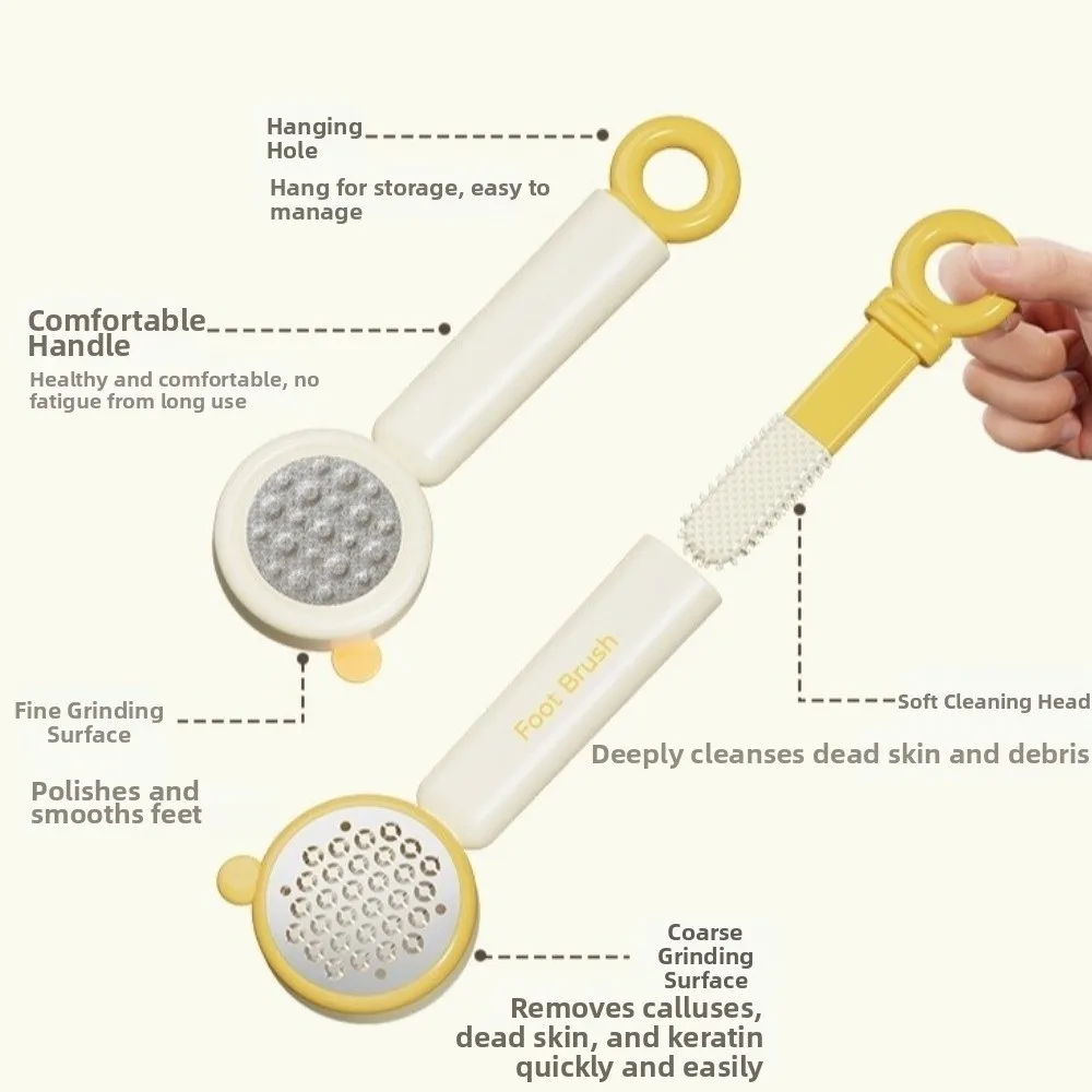 Brosse à pied ergonomique 3 en 1, avec poignée, grattoir de pédicure, lime exfoliante, dissolvant de callosités de peau morte