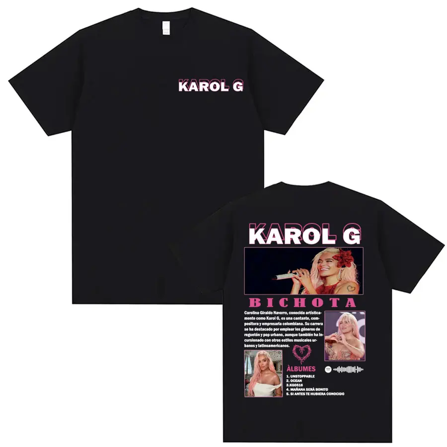 Singer Karol G Graphic Printed T Shirt Fashion Aesthetic High Quality T-shirts Men's Women's Clothing Casual 100% Cotton T-shirt