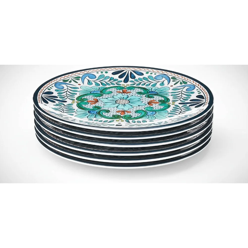 

Vibrant 9-Inch Melamine Salad Plates, Set of 6 - Durable & Dishwasher Safe for Indoor/Outdoor Dining