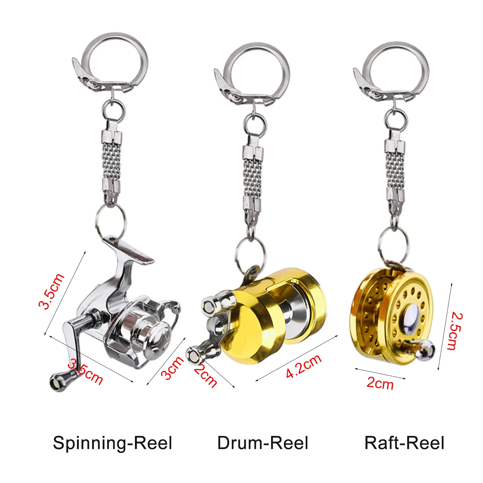 1pc Fishing Reel Keychain 3.5x3.5x3cm/4.2x2x2cm/2.5x2.5x2cm Smooth Electroplating Treatment For Decorative Pendant Keychain