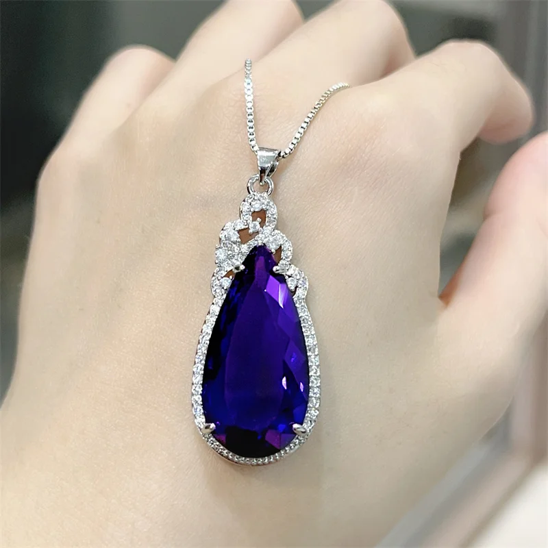 Shiny Crystal Water Drop Pendant Necklace For Lady Wedding Accessories Trendy Silver 925 Necklace Women Jewelry Full Stones