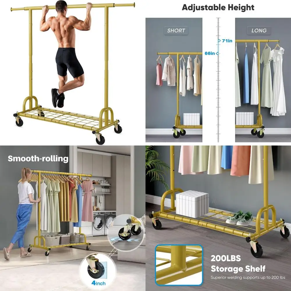 Perchero comercial resistente con ruedas para colgar ropa, soportes de hasta 525 libras, perchero de larga duración para negocios