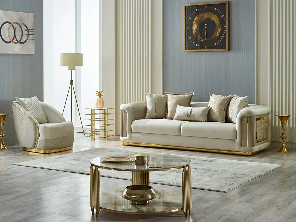 Newest Comfortable Living Room Sofa Set Luxury Stainless Steel  2-3 Seater Velvet Couch for Home Hotel