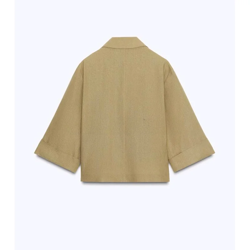 

Fall New Women's Loose Faionable Linen Material V-ne Single Button Versatile ort Sle Suit Jaet 84709