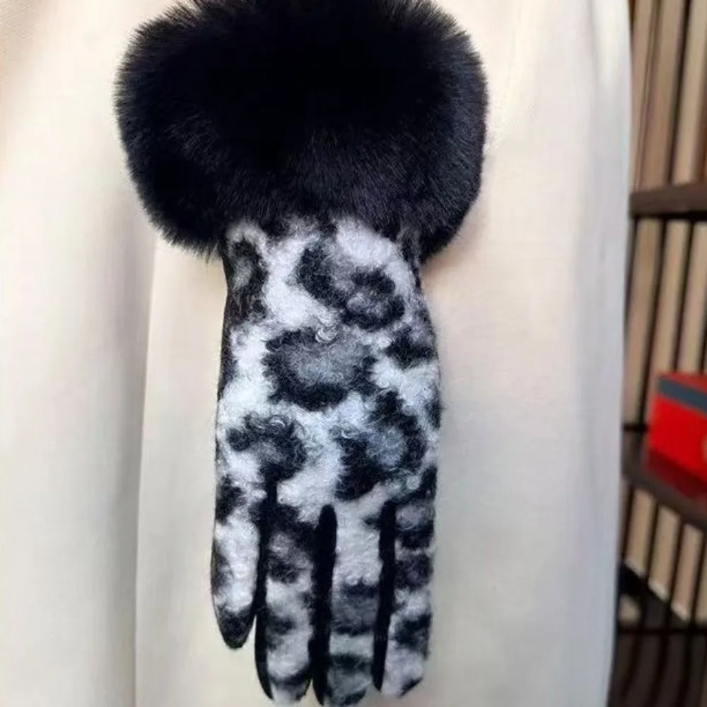 

Модные бархатные перчатки с леопардовым принтом, ветрозащитные толстые женские перчатки, теплые велосипедные варежки с длинными пальцами, зимние