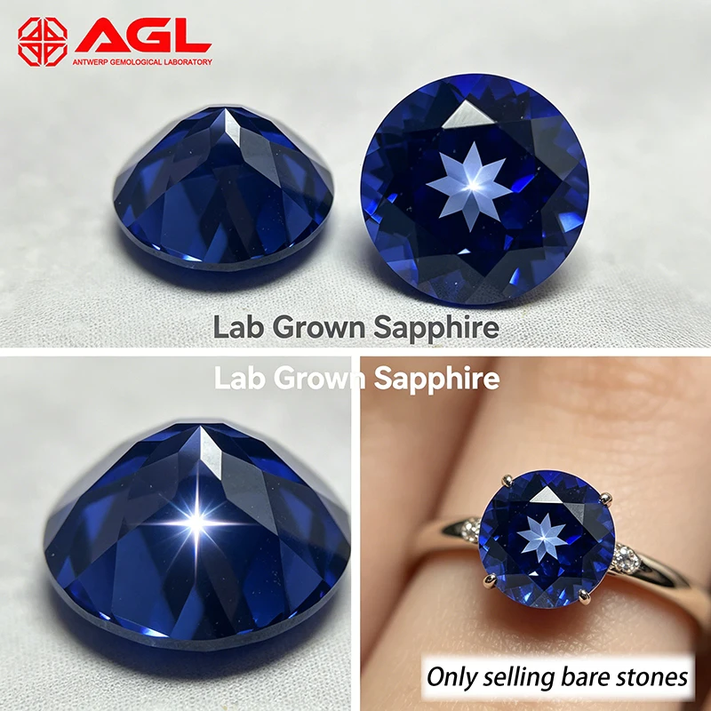 

Lab Grown Sapphire Round Cut Royal Blue Color Gemstone DIY Ring Necklace Earrings Main Materials Selectable AGL Certificate