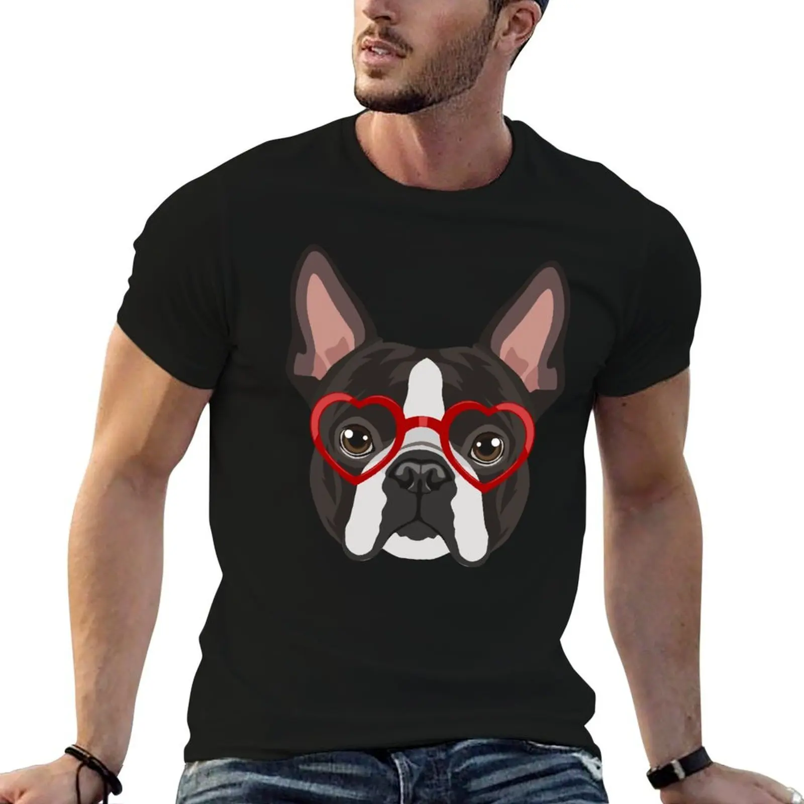 Camiseta con gafas Hipster para perro Boston Terrier, camisetas g para hombre, camisetas estampadas para hombre
