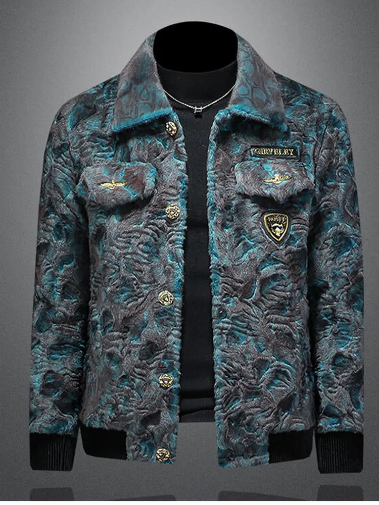 

Мужская норковая бархатная куртка Stand Tall, теплая меховая кожа Haifeng, встроенная мужская куртка Faion Urban Casual Sle