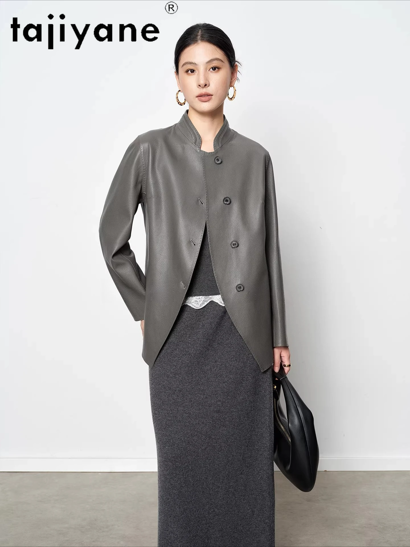 Tajiyane jaquetas de pele de cabra real curto padrão de veado casaco de couro gola jaqueta de couro genuíno mulher 2025 roupas de outono шу omega