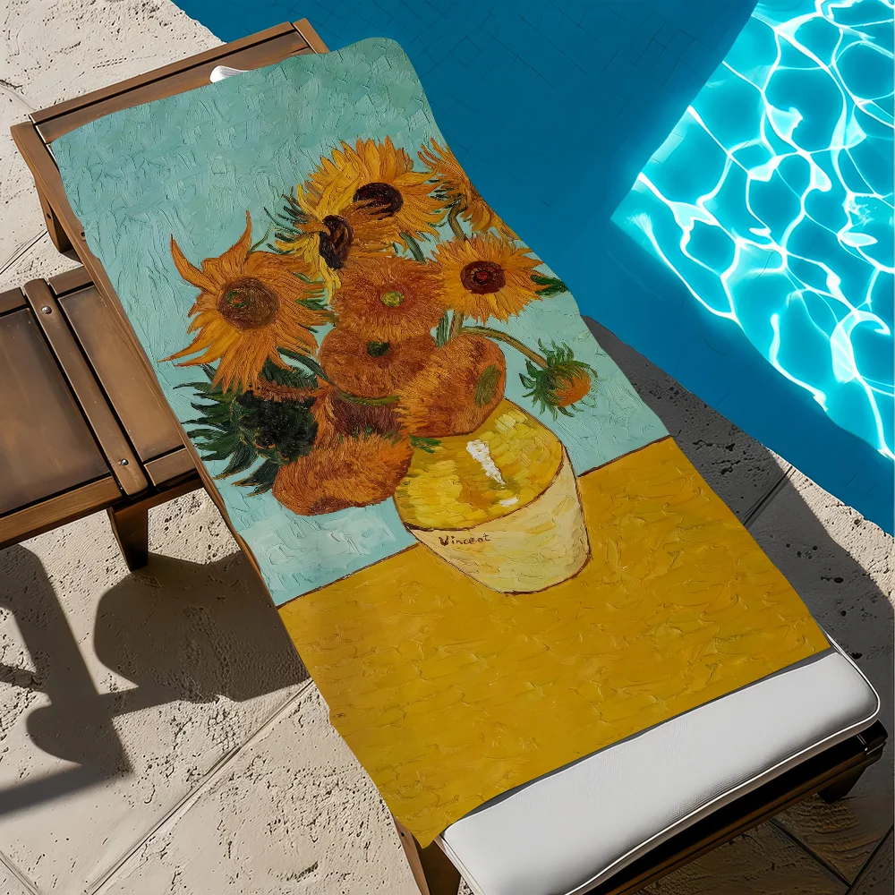 Masterpiece Microfiber Beach Towel – Sunflowers Starry Night Café Terrace – Ultra Soft Quick Dry Sand Free Oversized for Adults