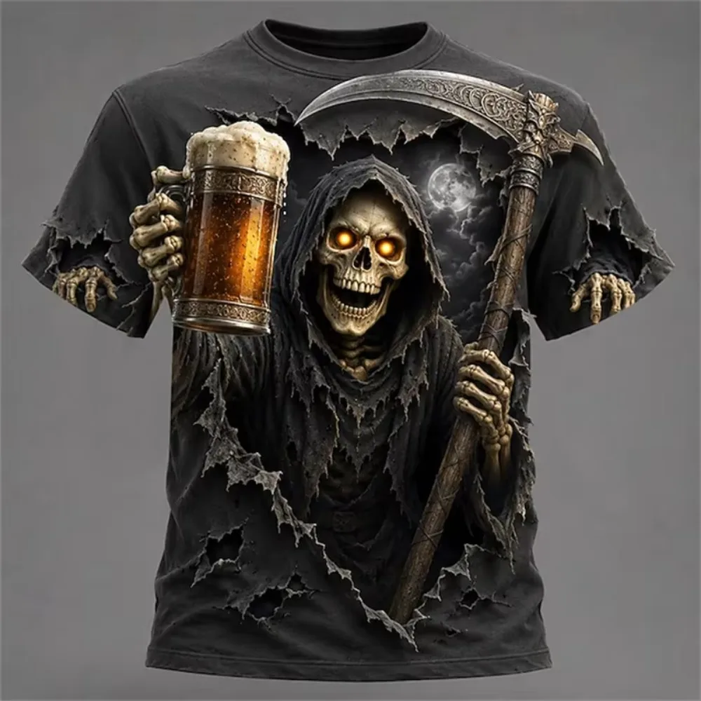 Halloween-Kürbis-Strohmann-Bier-3D-Druck-Herren-T-Shirt, modische Party-Atmungsaktive, schnell trocknende Outdoor-Sport-Cosplay-Kleidung – Detail 8