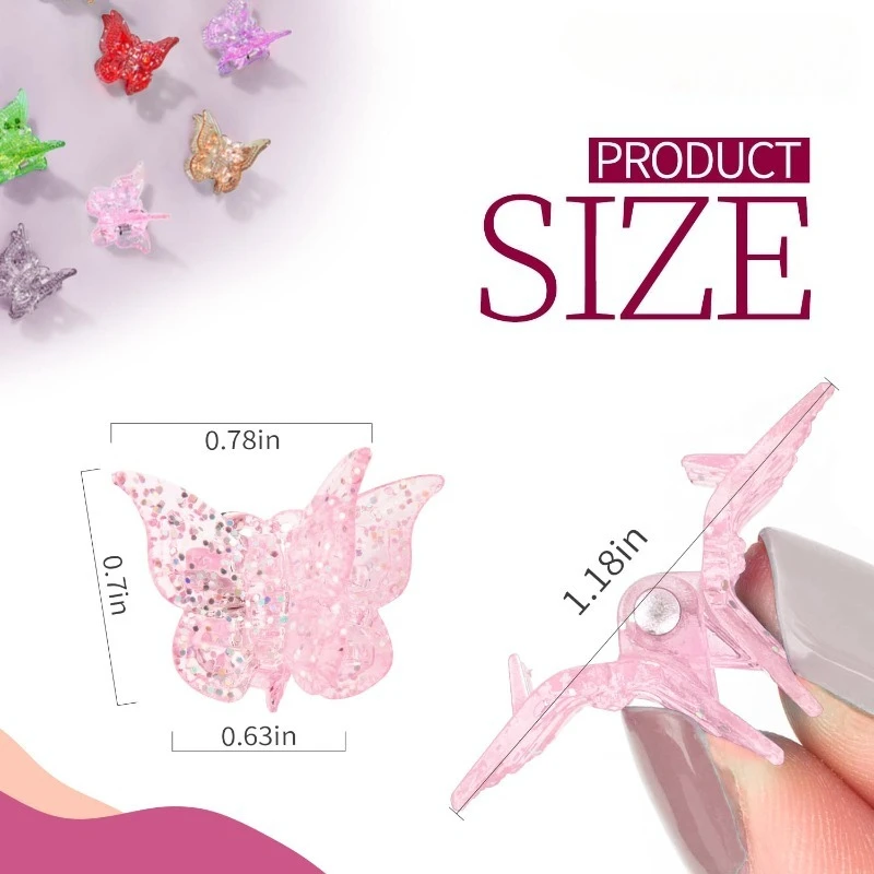 Glitzernde Mini-Schmetterlings-Haarklammern, glitzerndes, farbenfrohes Haar-Accessoire für Mädchen und Frauen, Y2KSet mit 30 Stück (Glitzer) – Detail 1