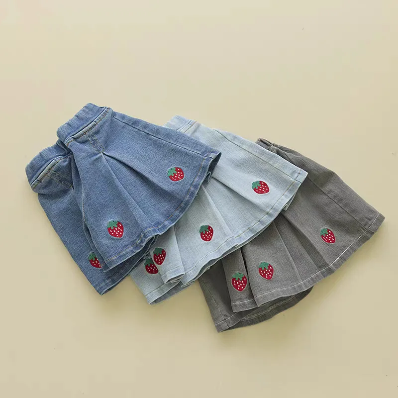 New Girls Korean Version Childrens Clothing 26 Summer Cute Strawberry Simple Denim Half Body Skirt Pants Skirt