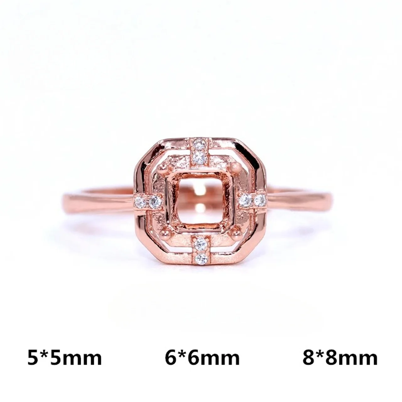 

MeiBaPJ Inlay Square 5*5/6*6/8*8mm S925 Sterling Silver DIY Empty Ring Holder Women Fine Jinggong Zircon Charm Wedding Jewelry
