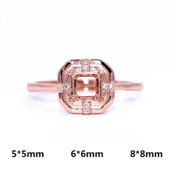 MeiBaPJ Inlay Square 5*5/6*6/8*8mm S925 Sterling Silver DIY Empty Ring Holder Women Fine Jinggong Zircon Charm Wedding Jewelry