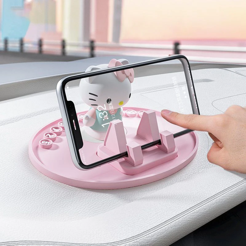 Cartoon Vehicle Mounted Mobile Phone Holder Cute Kt Automobile Central Control Support Clip Phone Stand Number Plate Decorate