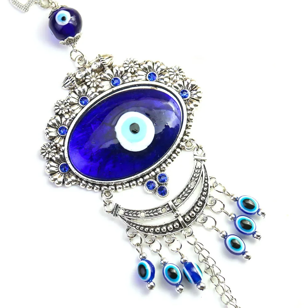 Muslim Islam Turkey Blue Devil Eye Nazar Boncuğu Crystal Glass Metal Keychain Jewelry Pendant Dream Catcher Amulet Hanging Decor