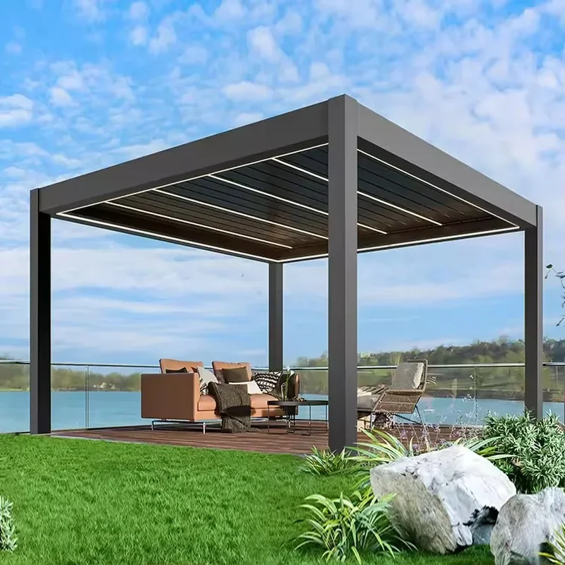 Modern Motorized Bioclimatic Aluminum Pergola Powder Coated Frame Movable Louvered Roof Eco-Friendly Snowproof